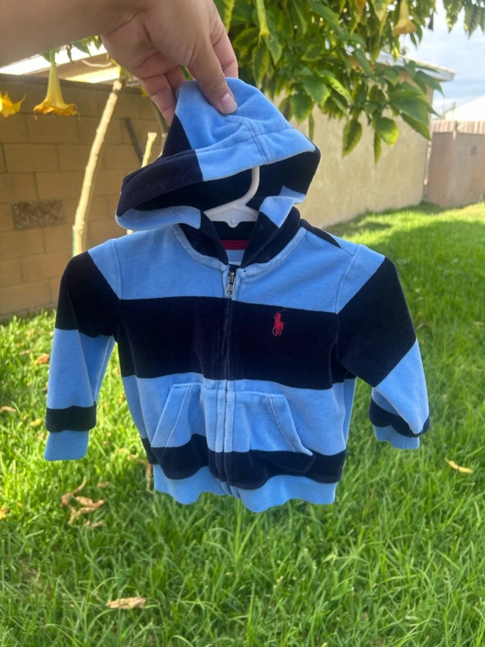 Ralph Lauren Blue & Navy Striped Hooded Zip Sweatshirt